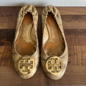 Tory Burch Reva Gold Snakeskin Flats✨